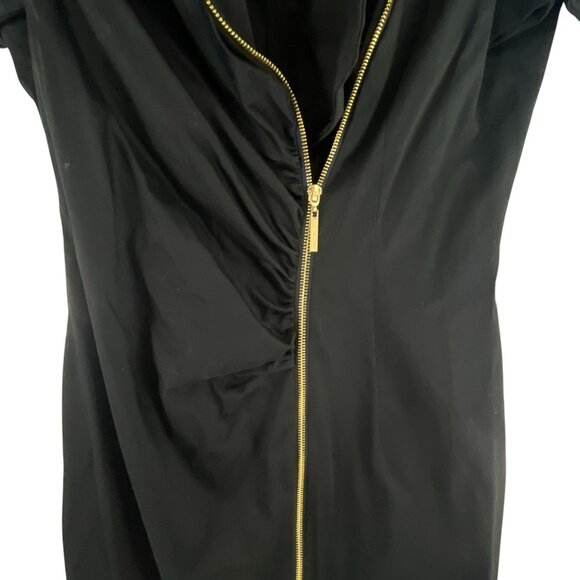 Ellen Tracy Black Short Sleeve Mini Dress With Gold Zipper Size 6 Whimsygoth - Picture 5 of 10